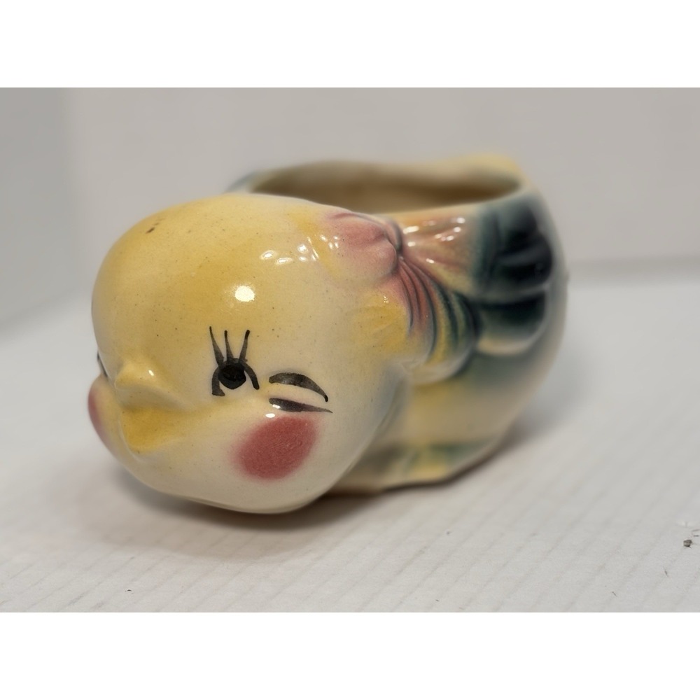 Vintage Winking Chick Bird Ceramic Planter Mid Century Nursery Succulent Pot